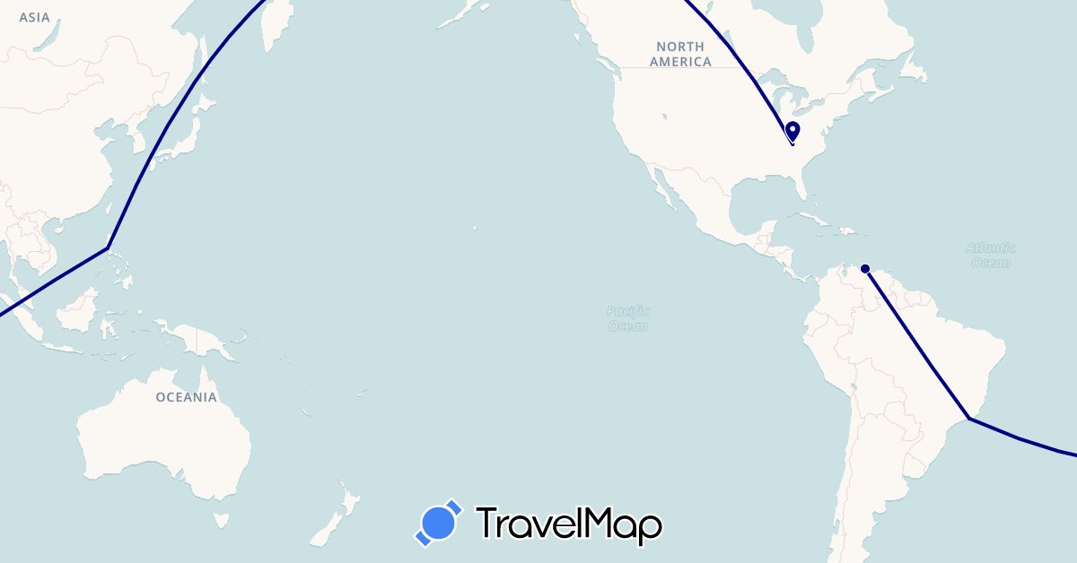 TravelMap itinerary: driving in Brazil, Philippines, United States, Venezuela (Asia, North America, South America)